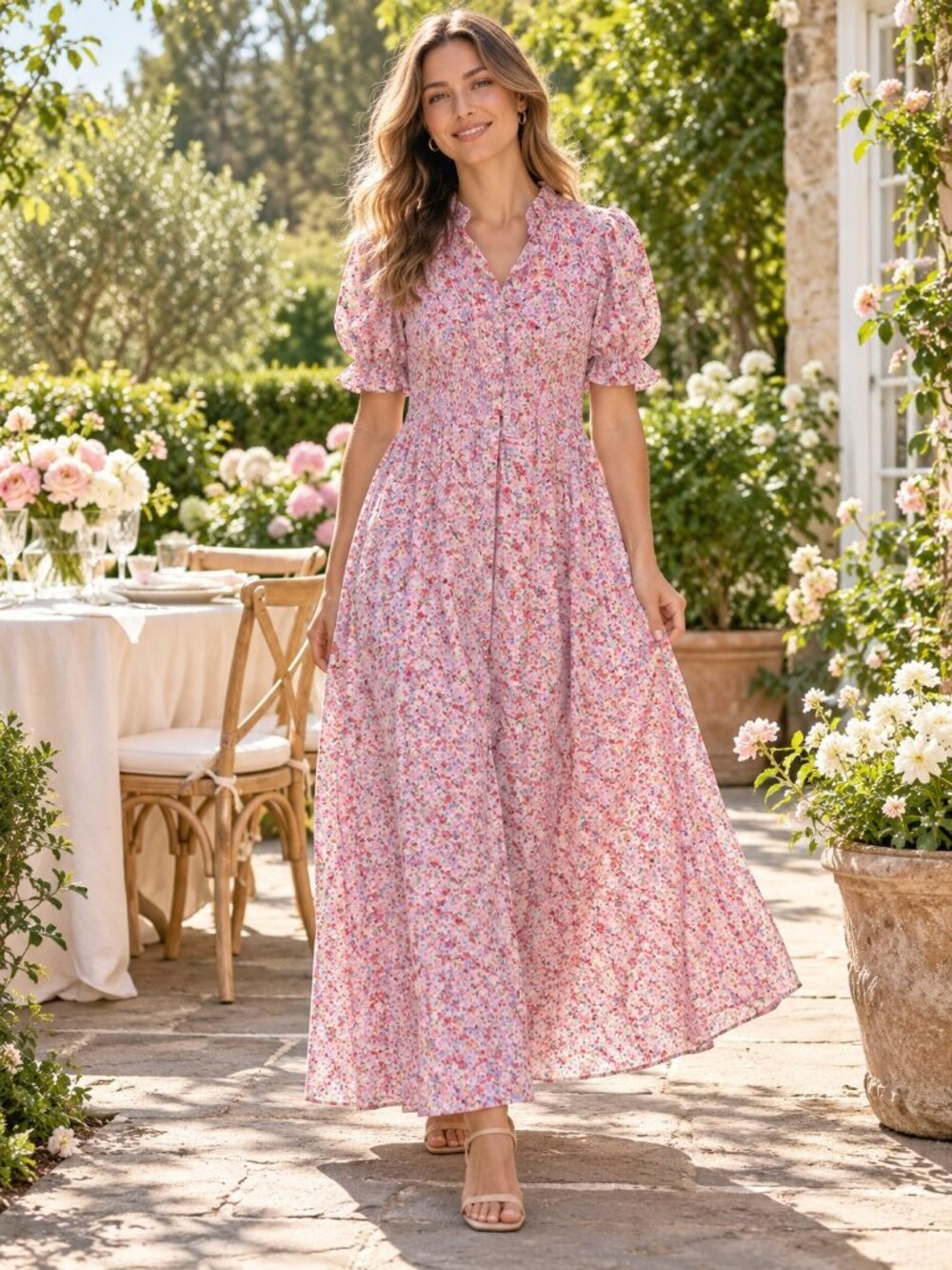 Hyacinth House Pink Poppies Floral Louisa Maxi Smocked Cottagecore New Large (2)